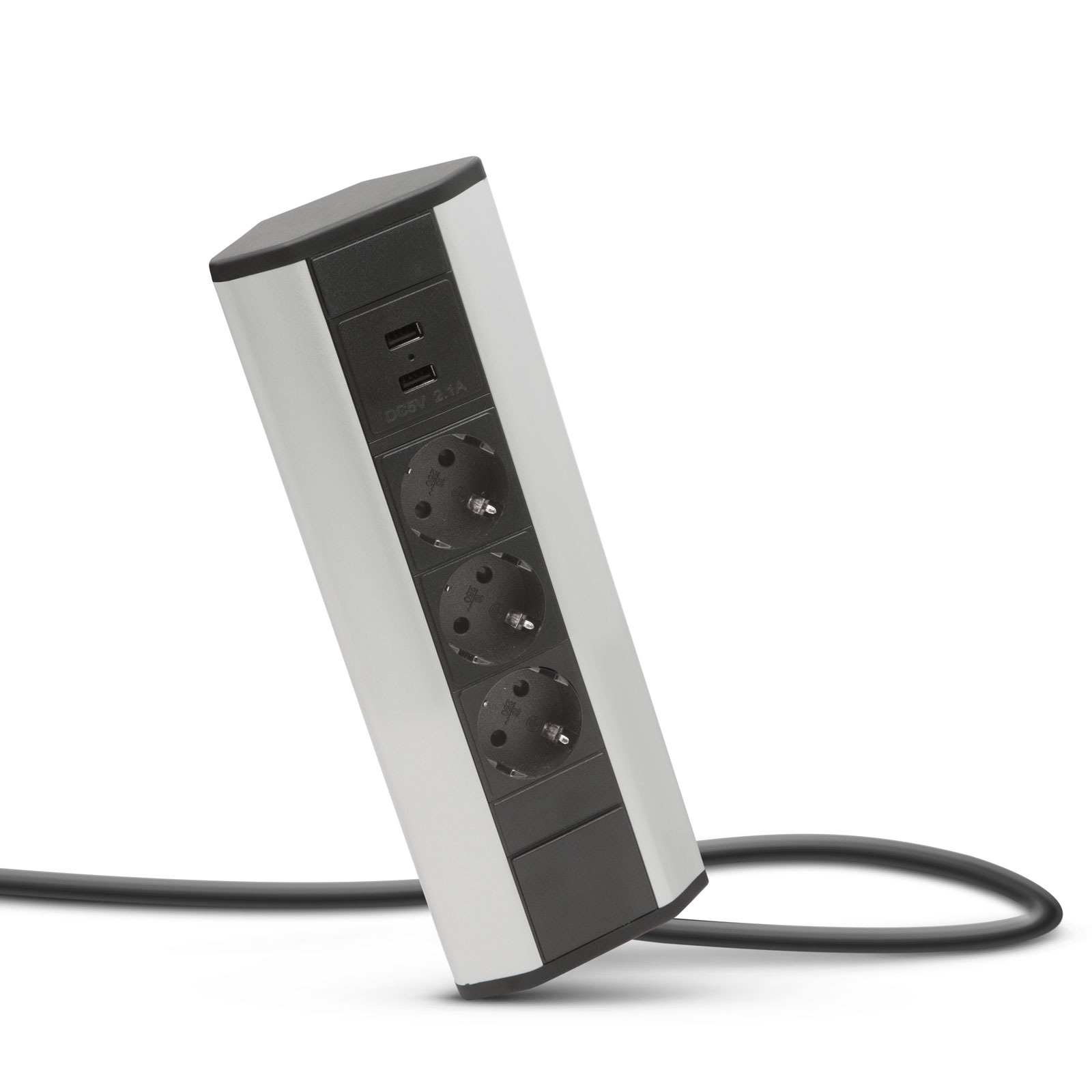 Aluminium sarokelosztó 3db aljzattal, 2db USB csatlakozóval