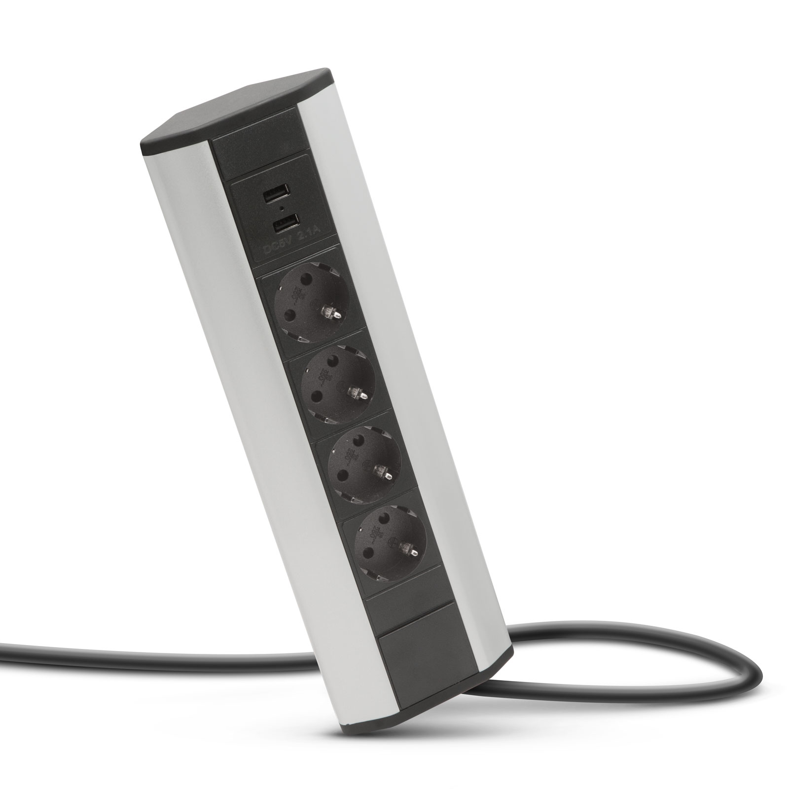 Aluminium sarokelosztó 4db aljzattal, 2db USB csatlakozóval