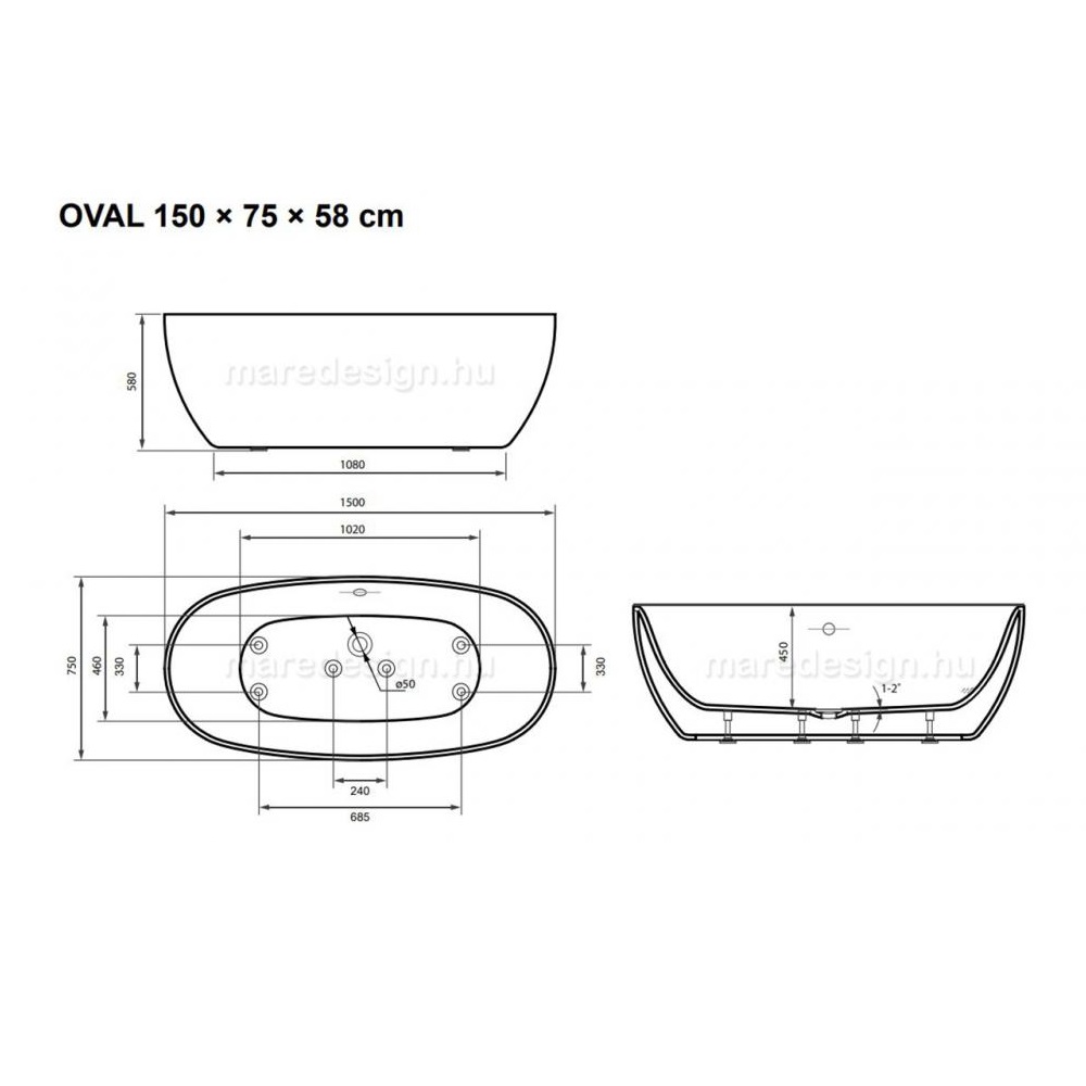 WELLIS OVAL 150X75X58 CM TÉRKÁD