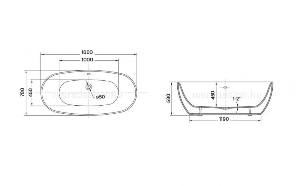 WELLIS OVAL 160X78X58 CM TÉRKÁD