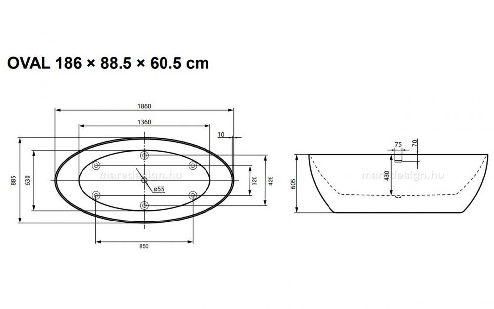 WELLIS OVAL 186X88X60 CM TÉRKÁD