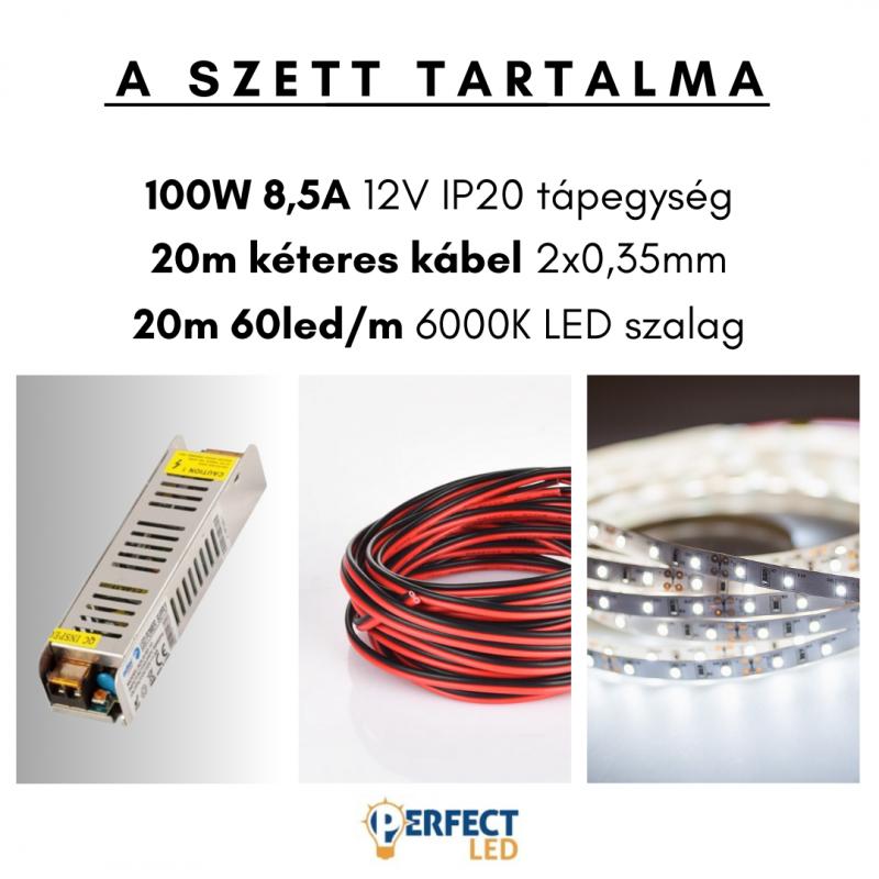 20m-es Hideg fehér 4W/m, 60led/m hangulatvilágítás LED szalag szett