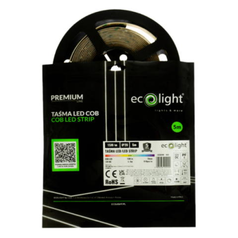 EcoLight COB led szalag RGB  810 lm/méter  15 W/méter  12 V  IP20  5m / tekercs