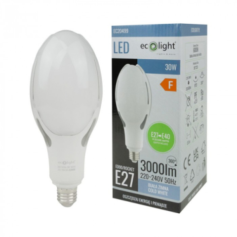 EcoLight Rocket 30W-os E40-es foglaltú LED izzó  6000K  3000lm