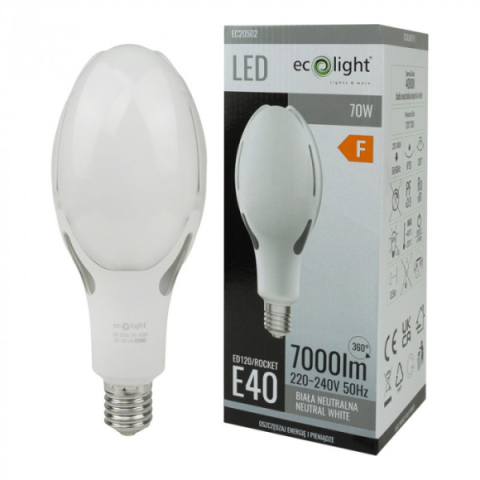 EcoLight Rocket 70W-os E40-es foglaltú LED izzó  4000K  7000lm