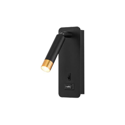MasterLED Piero G9-es foglalatú + LED-es fekete-arany fali lámpa  USB csatlakozóval  egy kapcsolóval