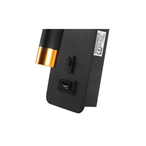 MasterLED Piero G9-es foglalatú + LED-es fekete-arany fali lámpa  USB csatlakozóval  egy kapcsolóval