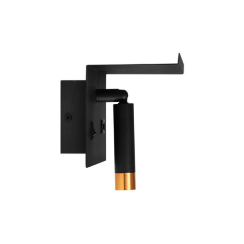 MasterLED Piero G9-es foglalatú + LED-es fekete-arany fali polc lámpa  USB csatlakozóval