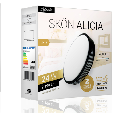 Skön Alicia 24 W-os ø400 mm kerek natúr fehér  fekete színű mennyezeti lámpa  IP20-as védettségű