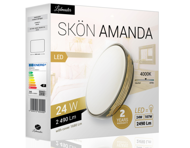Skön Amanda 24 W-os ø400 mm kerek natúr fehér  szürke színű mennyezeti lámpa  IP20-as védettségű
