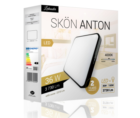 Skön Anton 36 W-os ø500 mm négyzet alakú natúr fehér  fekete színű mennyezeti lámpa  IP20-as védettségű