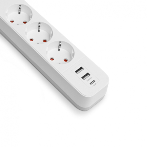 Videx Oncord fehér színű 3-as professzionális hosszabbító kapcsolóval  3m-es kábellel  2 x USB + 1 x USB-C