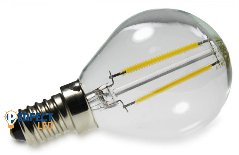 2W E14 COG szálas LED kisgömb izzó, égő meleg fehér