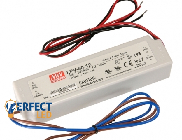 Mean Well 60 W-os vízálló tápegység  5 Amper  12 VDC