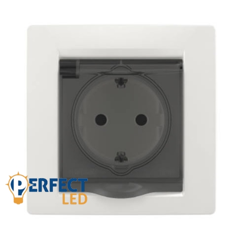 Fehér földelt dugalj gyerekvédelemmel csapfedéllel fehér