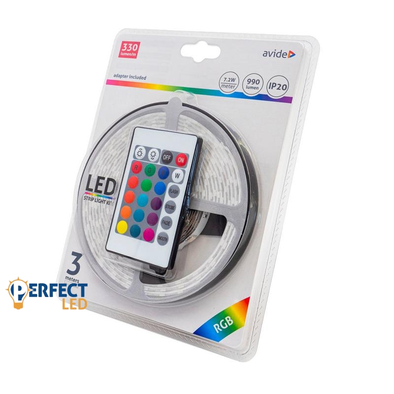 LED szalag szett beltéri: 3 méter RGB 5050-30 szalag - távirányítóval, vezérelhető + tápegység