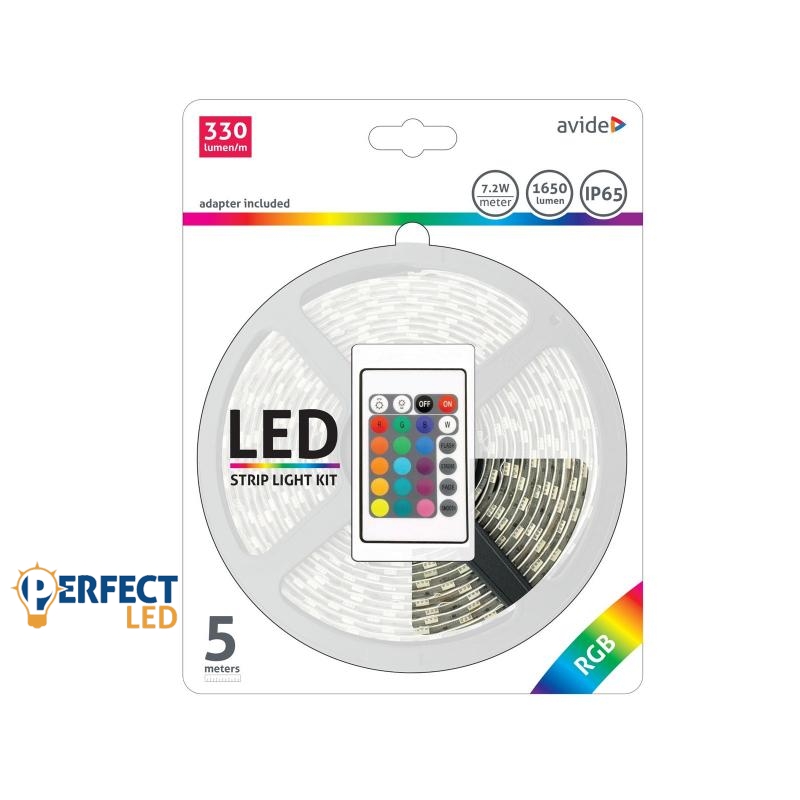 LED szalag szett beltéri: 5 méter RGB 5050-30 szalag - távirányítóval, vezérelhető + tápegység