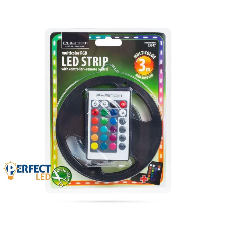 LED szett beltéri: 3 méter RGB+vezérlő+tápegység 5050-30