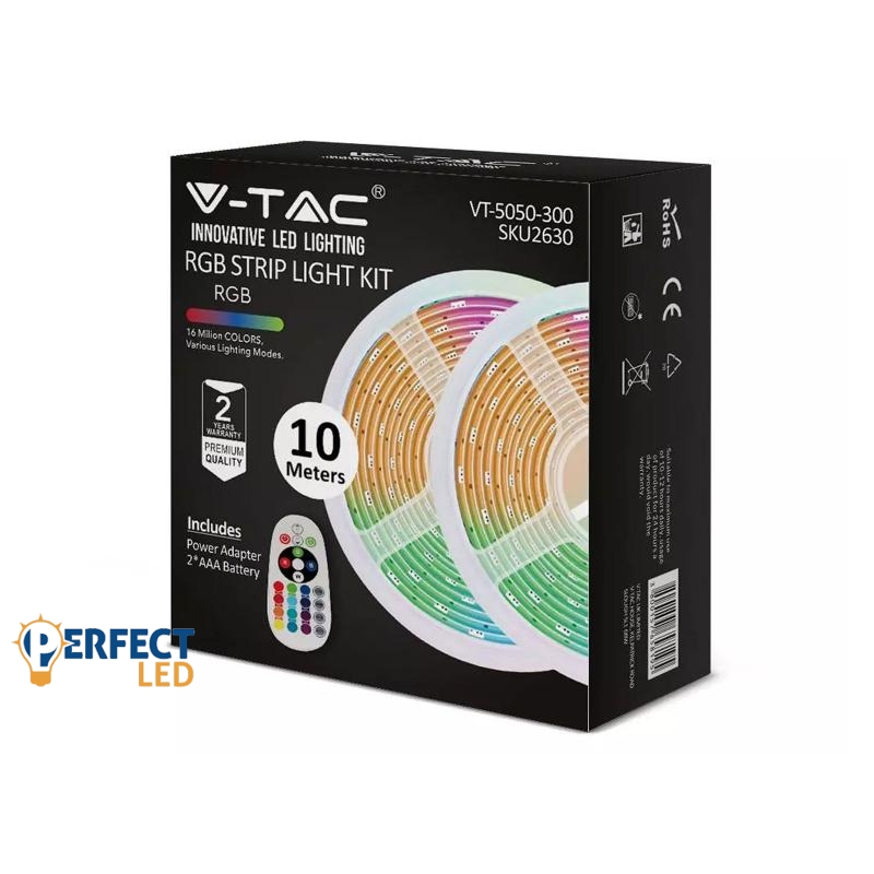 LED szett beltéri: 10 méter RGB+vezérlő+tápegység 5050-30