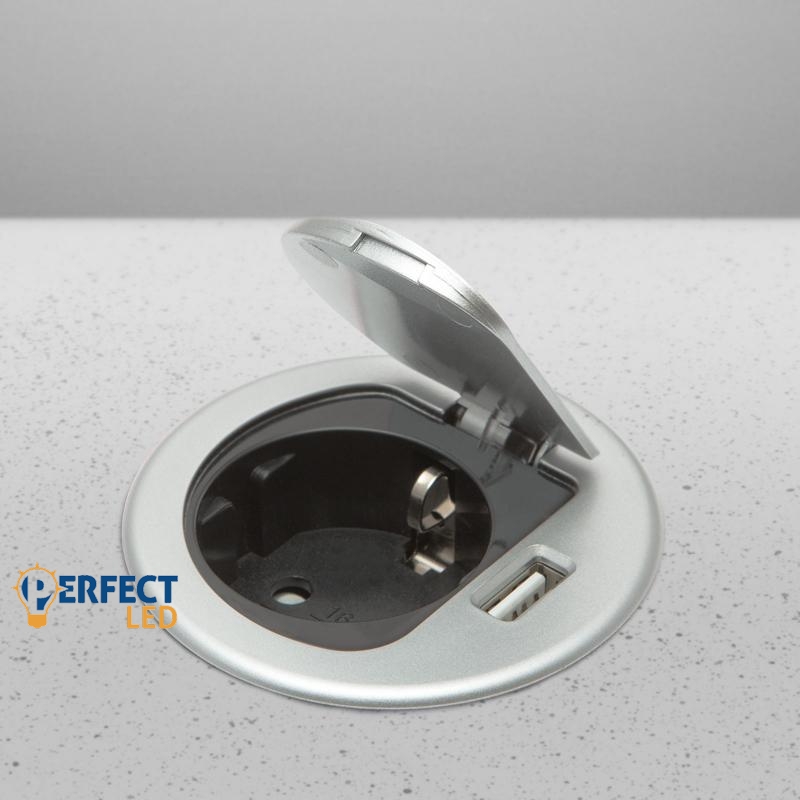 Süllyesztett konnektor zárófedéllel, 1db USB csatlakozóval