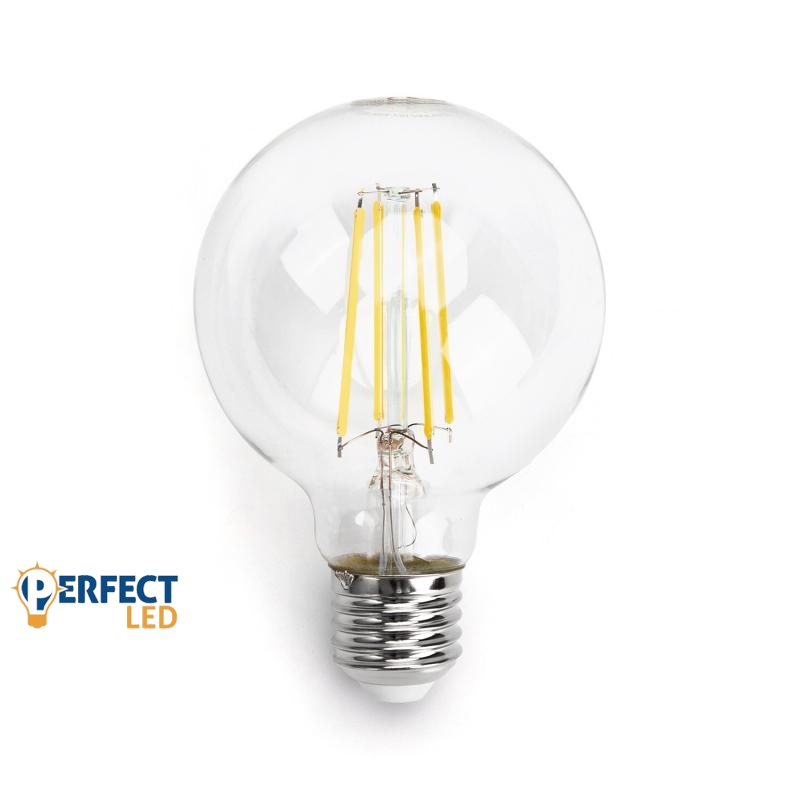 8W E27 LED filament gömb égő Hideg Fehér átlátszó 199012