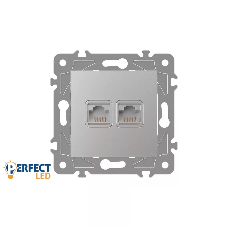 Ezüst 2×RJ45 Cat.5e UTP aljzat