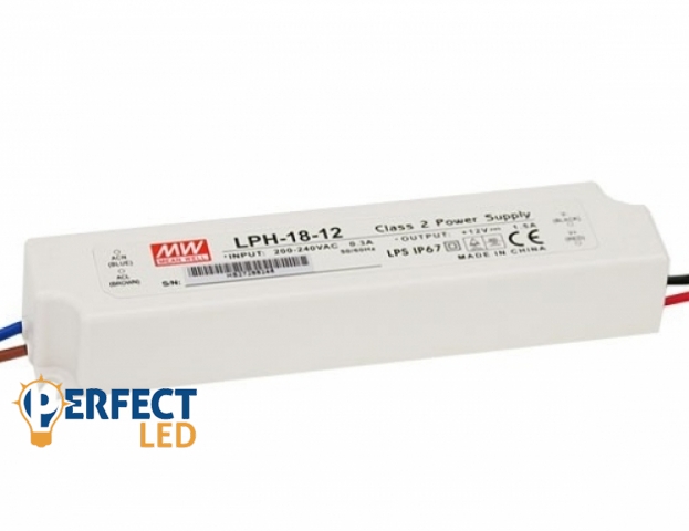 Mean Well 18 W-os vízálló tápegység 1.5 Amper 12 V DC