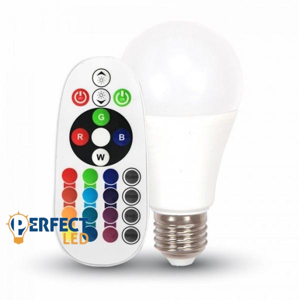 6W E27 LED izzó távirányítóval RGB+természetes fehér színben
