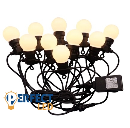 Beltéri fényfüzér 10 méteres (20 db izzóval - 10 Watt) meleg fehér