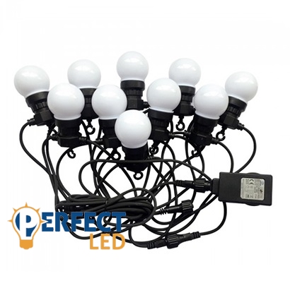 Beltéri fényfüzér 5 méteres (10 db izzóval - 5 Watt) hideg fehér