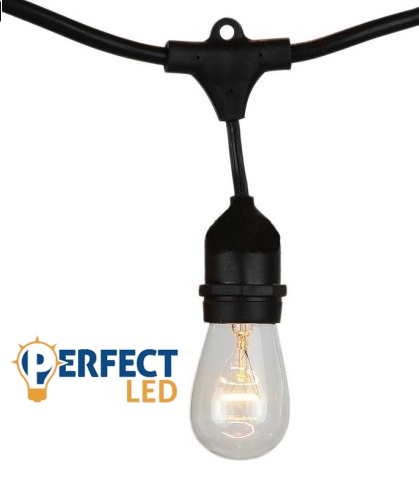 E27 foglalatos fényfüzér, fekete, IP54, 5 méter, 10 db izzóhoz