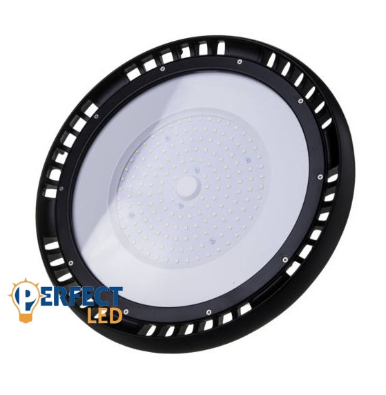 Fekete 150W UFO LED Csarnokvilágító Lámpa 120° Hideg Fehér Samsung Chip