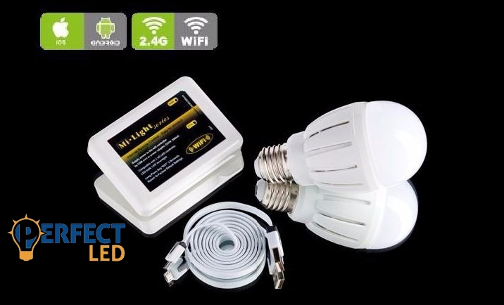 E27 6W RGBW LED gömbizzó, okostelefonnal használható WiFi vezérlővel.