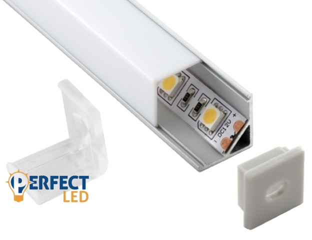 Ledprofiles Sarok aluprofil 90°-os opál fedéllel 2 méteres szál