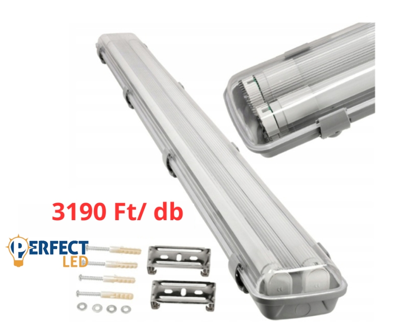 Berge 120 cm-es armatúra 2x18 W-os víztiszta fedéllel natúr fehér LED fénycsövekkel 5 dobozos csomagár