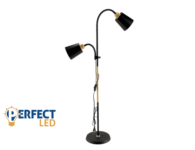Berge London fa/fekete színű állólámpa állítható magassággal 145-175 cm 2xE27-es foglalattal