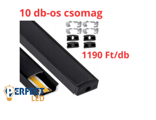 Berge SZETT felületre szerelhető aluprofil fekete fedéllel 2 méteres szál fekete színben - 10 db-os csomag