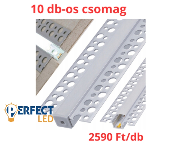 Berge SZETT gipszkartonba süllyeszthető alumínium profil opál fedéllel 17mm 2 méteres szál - 10 db-os csomag