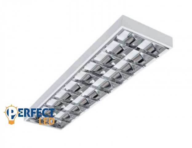 EcoLight 2x120cm-es raszteres tükrös armatúra G13-as foglalattal
