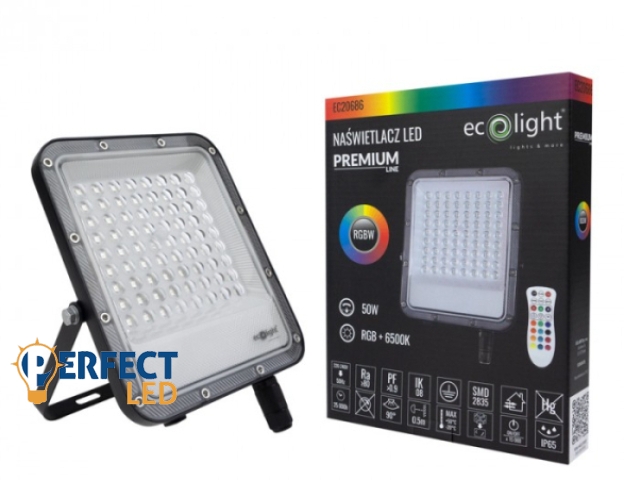 EcoLight 50 W-os RGB LED reflektor távirányítóval IP65 védettséggel