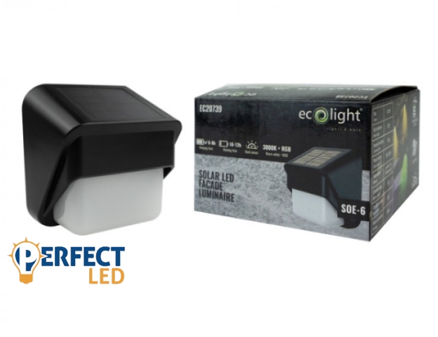 EcoLight Napelemes fali lámpa RGB+ natúr fehér beépített alkonykapcsolóval SOE-6