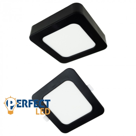 Ecolight 12W-os négyzet alakú CCT fekete süllyesztett és felületre szerelhető lámpa