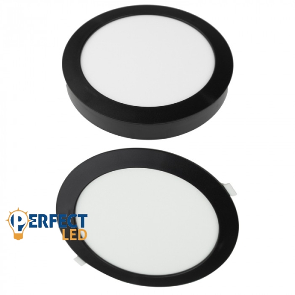 Ecolight 24W-os kerek alakú CCT fekete süllyesztett és felületre szerelhető lámpa