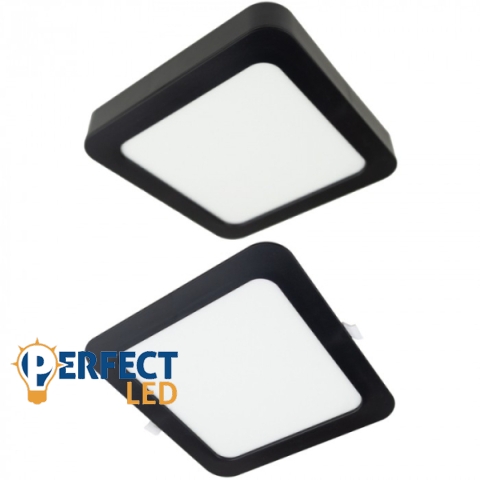 Ecolight 24W-os négyzet alakú CCT fekete süllyesztett és felületre szerelhető lámpa
