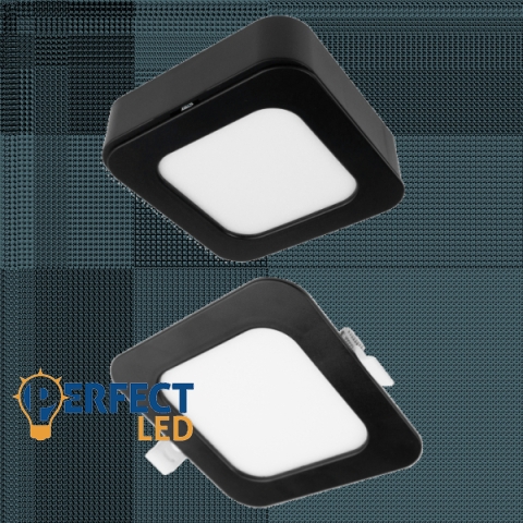 Ecolight 6W-os négyzet alakú CCT fekete süllyesztett és felületre szerelhető lámpa