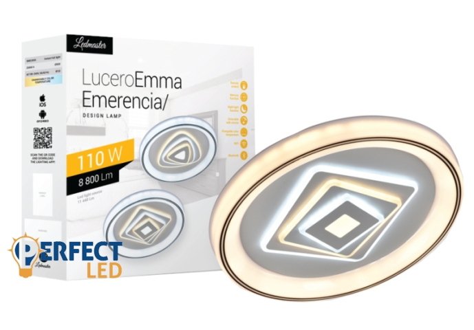 Lucero Emerencia 110 W-os 50 cm átmérőjű fehér LED távirányítós és mobil applikációval vezérelhető mennyezeti lámpa