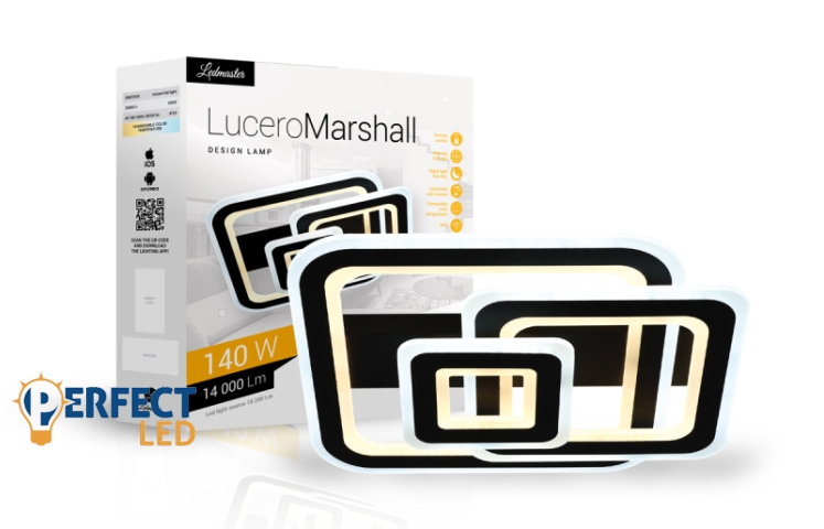 Lucero Marshall 140 W-os 50 cm átmérőjű fekete LED távirányítós és mobil applikációval vezérelhető mennyezeti lámpa