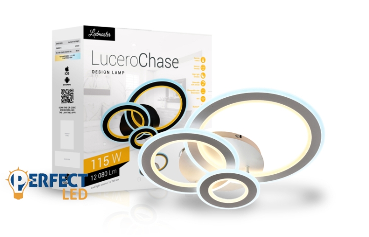 Lucero Chase 115 W-os 50 cm átmérőjű fehér LED távirányítós és mobil applikációval vezérelhető mennyezeti lámpa