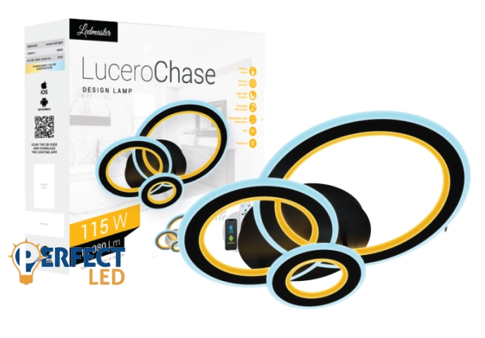 Lucero Chase 115 W-os 50 cm átmérőjű fekete LED távirányítós és mobil applikációval vezérelhető mennyezeti lámpa