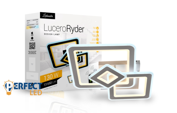 Lucero Ryder 130 W-os 50 cm átmérőjű fehér LED távirányítós és mobil applikációval vezérelhető mennyezeti lámpa